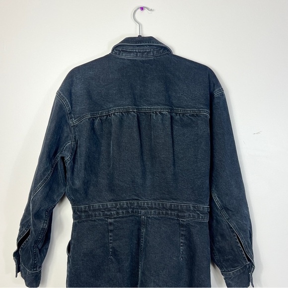 Zara Black Denim Button-Up Dress Women Size M - Picture 9 of 11